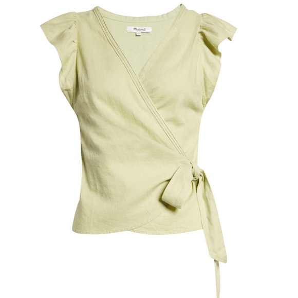 Madewell Tops - MADEWELL Linen Blend Flutter Sleeve Wrap Top